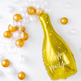 Happy New Year - Gouden Champagne Fles - Folie Ballon - XXL - 12.5x32.5 Inch./32x82 cm