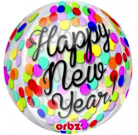 Happy New Year - Confetti print -Div. kleuren - Folie ballon - 15 X 16 Inch / 38 X 40 cm