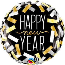 Happy New Year ballon - Confetti - Goud / Zilver / Zwart - folie Ballon -  18 Inch / 45 cm