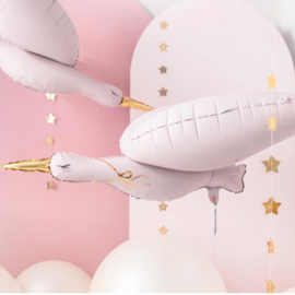 Ooievaar Roze - Folie Ballon - 100x43 cm/39x17 Inch– perfect voor babyshower of gender reveal – geschikt voor helium en lucht