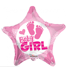Baby Girl - Voetjes - Ster Roze - Folie Ballon - 18 Inch/46 cm