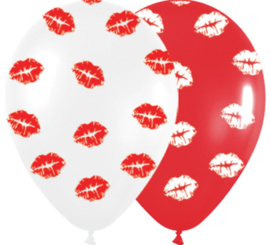 Kus Lippen - latex Ballon - Rood / Wit - 12 Inch / 30 cm  - 5 st