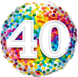 40 -Regenboog Confetti Folie Ballon - Rond - 18in/46cm