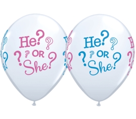 He? or She? - bedrukt Roze / Blauw - Latex Ballon - 11 Inc h/ 27,5 cm - Gender reveal party