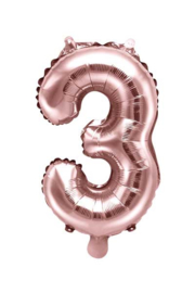 Cijfer -3- nummer - Rose Goud - Folie Ballon (lucht) 35 cm