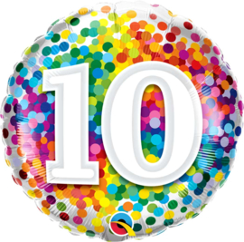 10 - Regenboog Confetti Folie Ballon - Rond - 18in/46cm