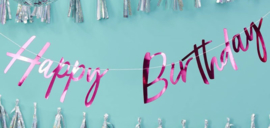 Happy Birthday  - Roze - Slinger / Banner - 1,5 m x 20 cm