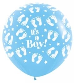 It's a Boy ! - baby voetjes / sterretjes - Blauw -XXL Latex ballonnen - 36 Inch / 90 cm