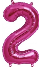 Cijfer - 2 - nummer - Fuchia - Folie ballon (lucht) - 16inch / 40 cm