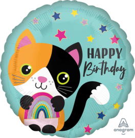 Happy Birthday -Lapjes Kat met regenboog - 17 Inch/43 cm