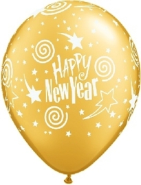 Happy New Year -Goud -  Latex Ballon - 11 Inch / 27,5 cm - 3st