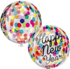 Happy New Year - Confetti print -Div. kleuren - Folie ballon - 15 X 16 Inch / 38 X 40 cm