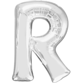 Letter R ballon zilver 86 cm - folieballon letter alfabet helium of lucht