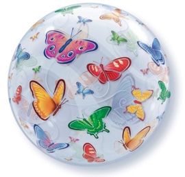 Vlinders - Div. kleuren - Doorzichtige Bubbles ballon - 22 Inch / 56 cm