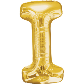 Letter I ballon goud 86 cm - folieballon letter alfabet helium of lucht