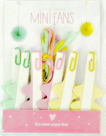 A Little Lovely Company - Mini Fans / Mini Papieren Waaier - Mint groen/ roze / geel - 14 cm / 6st.