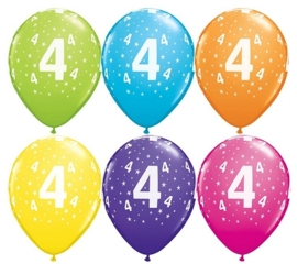4 - nummer - div. Kleuren - latex ballon - 11 inch/ 27,5cm