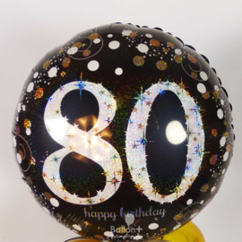 80  - Folie Ballon-Happy Birthday -Confetti - Zilver / Zwart  17 Inch / 43 cm.