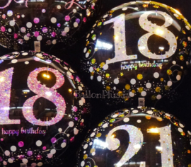 18 - Folie Ballon-Happy Birthday -Confetti zilver / zwart  - 17 Inch. 43 cm