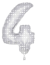 Cijfer - 1, 2, 3, 4, 5, 6, 7, 8, 9, ,0 - Zilver met Witte Stippen - XXL Folie Ballon - Nummer - 34inch./86cm