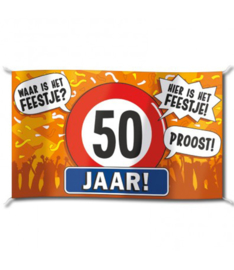 Waar is het feestje? - 50 Jaar! - Hier is het feestje! Proost!- Spandoek/Gevel Vlag - XXL - 150 x 90 cm