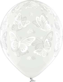 Vlinders - Wit - Doorzichtige Latex Ballon - 12 Inch/ 30 cm