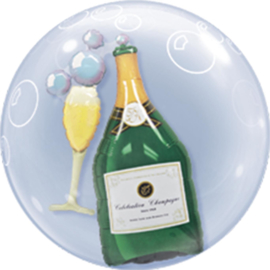Champagne met glas en bubbles - Dubbele Ballon - Bubbles Ballon - 24 Inch/60cm