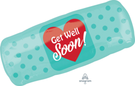 Get Well Soon! met een Rood Hart opdruk - Pleister  Folie Ballon - 15x29 Inch / 38x73 cm
