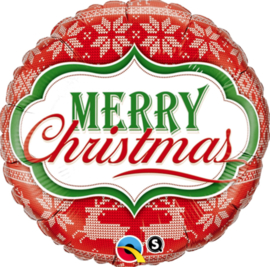 Merry Christmas - Noors Design - Rood / Wit / Groen -Folie Ballon - 18 Inch./45cm