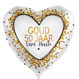 Goud 50 Jaar van Harte - Hart Folie ballon - 17 inch/43cm