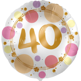 40 - Folie Ballon- rond - satijn wit met stippen in het roze/goud -18 inch /45cm