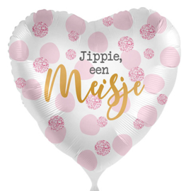 Jippie een Meisje - Hart Folie ballon - 17 Inch/43 cm