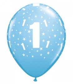 1 - nummer - Baby Blauw - latex ballonnen -11 inch/27,5m