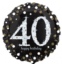 40  - Folie Ballon- Happy Birthday -Confetti  - Zilver / Zwart  17 Inch / 43 cm