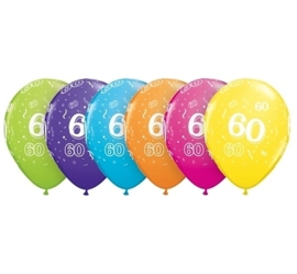 60 - nummer -  div. kleuren - latex ballon - 11 inch/27,5cm