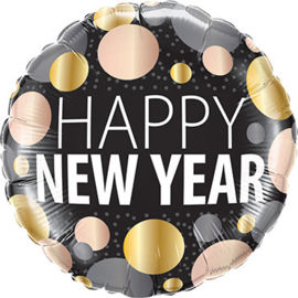 Happy New Year - Metallic Stippen- Folie Ballon -  18 Inch / 46 cm
