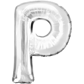 Letter P ballon zilver 86 cm - folieballon letter alfabet helium of lucht