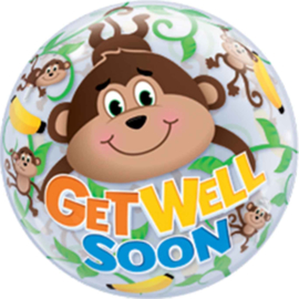 Get Well Soon / Aapjes met Bananen print -Doorzichtige Bubbles Ballon - 22 Inch/56cm
