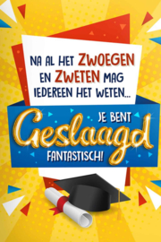 Geslaagd Kaart incl. Geslaagd folie ballon van 1 meter in het Goud