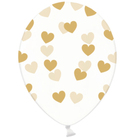 Hartjes ballonnen - Goud doorzichtig - 6 stk. latex transparant - hart opdruk - ballonplus