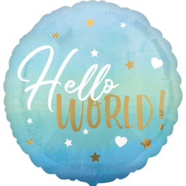 Hello World! - Blauw - Folie Ballon - Rond - 43 cm