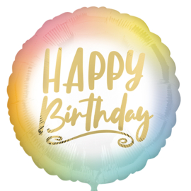 Happy Birthday - Gouden opdruk - Regenboog kleuren ronde Folie ballon - 17inch-43cm