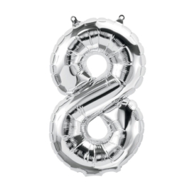 Cijfer - 8 - nummer - zilver - Folie ballon (lucht) - 16inch / 40 cm