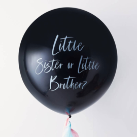 DIY: Little Sister or Little Brother - Gender Reveal Ballon, Incl. Roze & Blauwe Confetti / Tassels -- 36 inch/90 cm