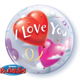 Bubble Ballon - I love You  - Gekleurde Harten - 22 inch/56cm