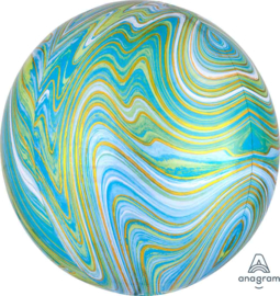 Marmer - Blauw / Goud / Groen - Ronde Ballon - Orbz - 15x16 Inch / 38x40cm