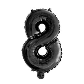 Cijfer - 1,2,3,4,5,6,7,8,9,0, - Zwart -Folie Ballon - Nummer - 16 inch/41cm(lucht)