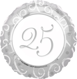 25 - Folie ballon -  zilver  - huwelijk - 18 inch/45cm
