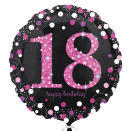 18 - Rond Folie Ballon - Zwart - Roze Confetti Print - 17 Inch/43cm