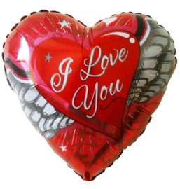 I Love You - met Vleugels - Folie hart ballon - 18Inch/45cm